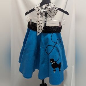 Blue Wool Circle Skirt with Black Sequin Waist and Poodle Applique